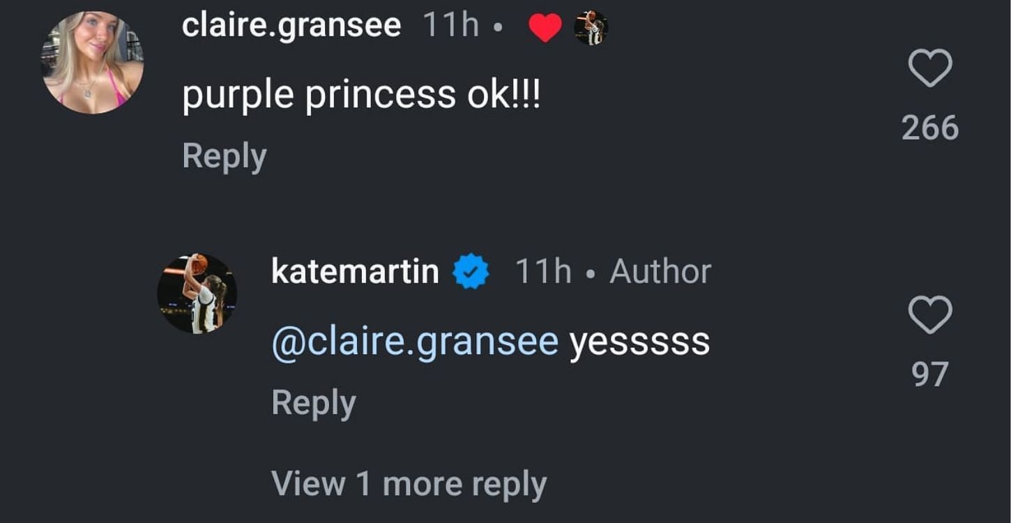 Kate Martin’s Instagram interaction with her girlfriend